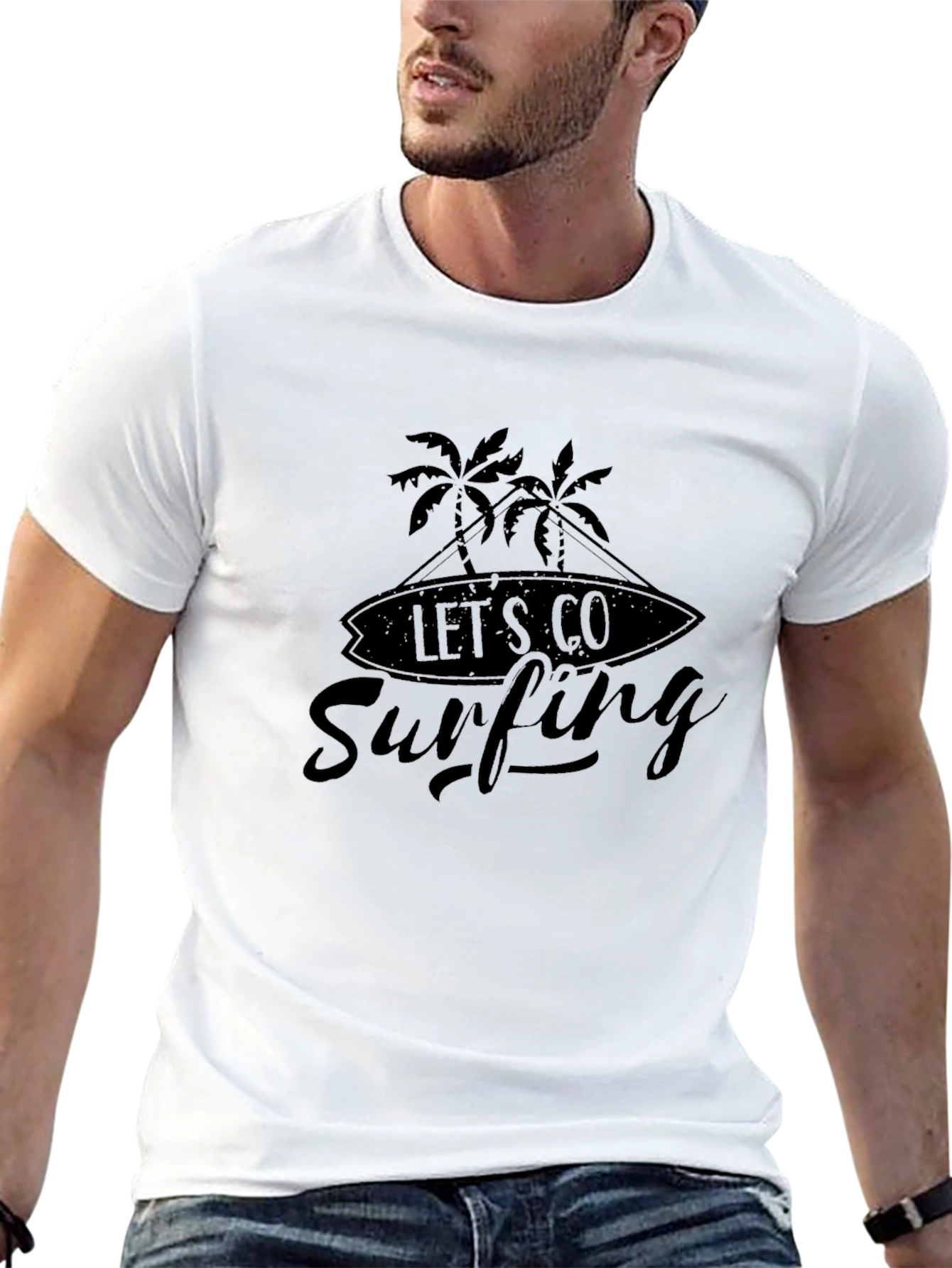Camiseta Negra Lets Go Surfing para Hombre