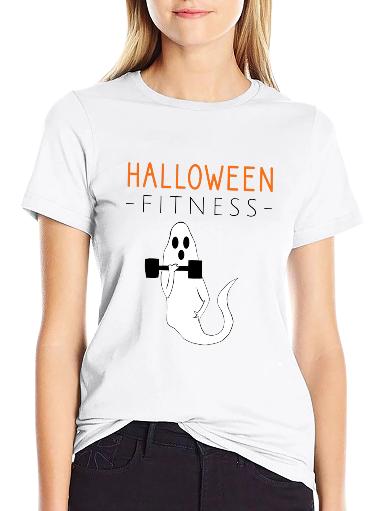Camiseta Halloween Fitness Fantasma con Mancuernas