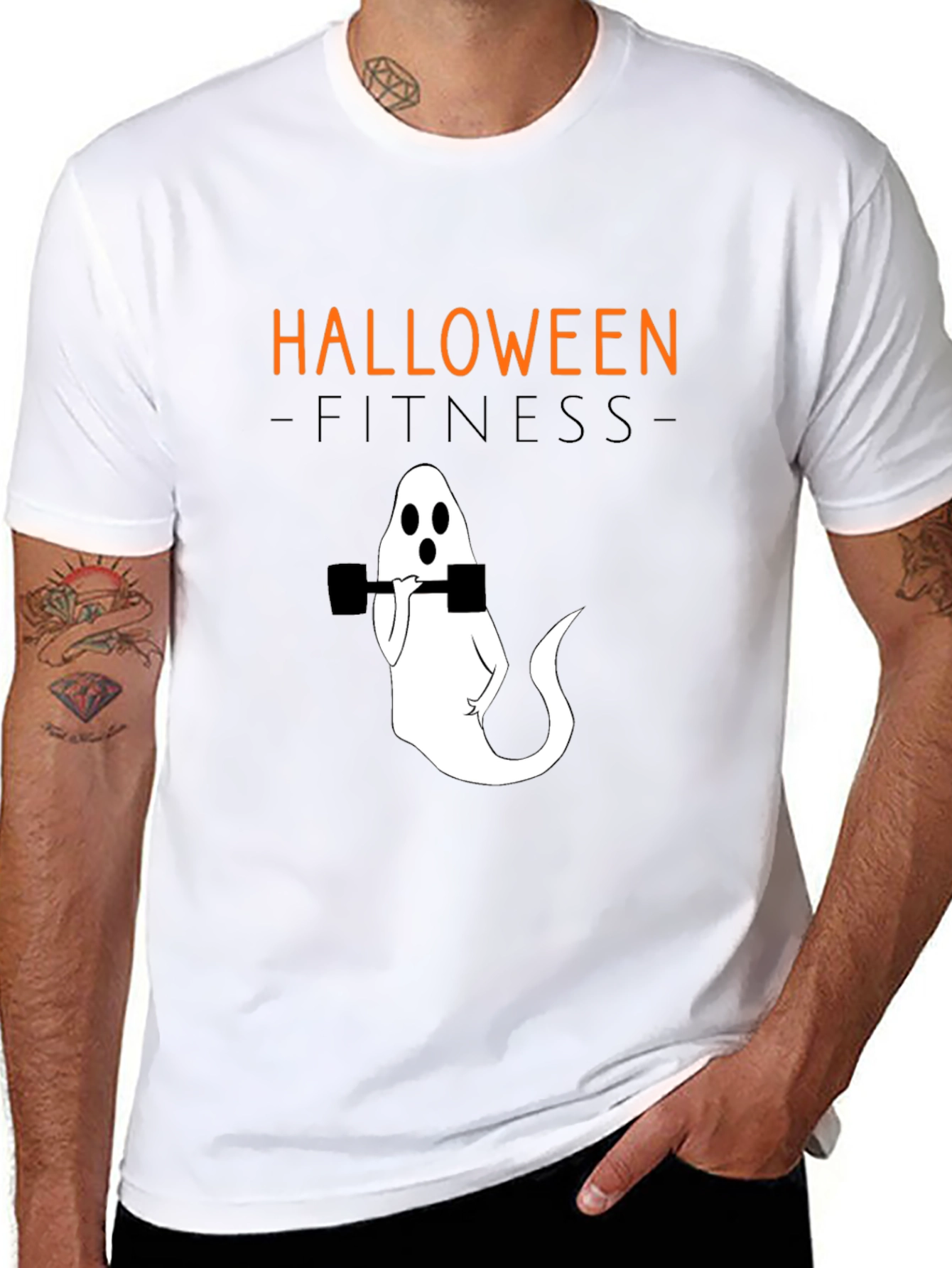 Camiseta Halloween Fitness Fantasma con Mancuernas