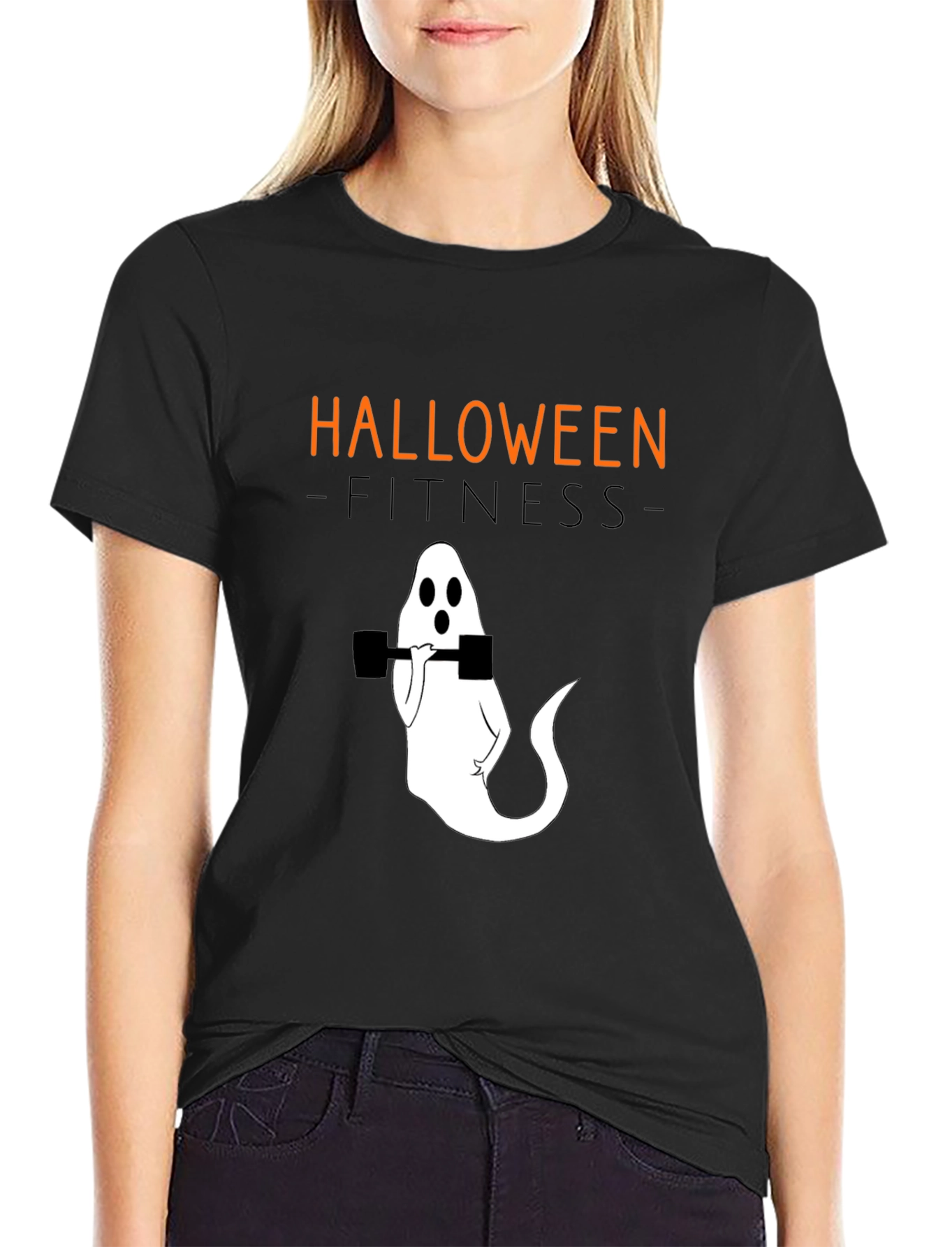 Camiseta Halloween Fitness Fantasma con Mancuernas