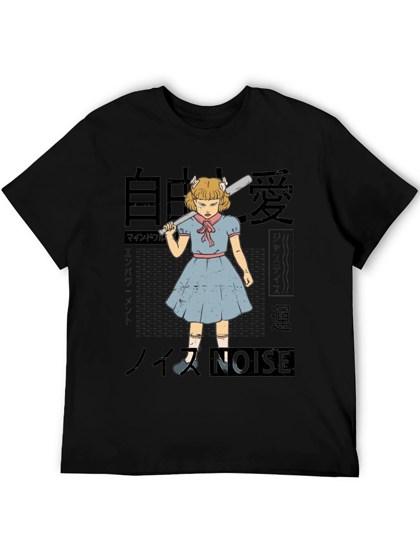 Camiseta Negra con Estampado Artístico de Chica Anime