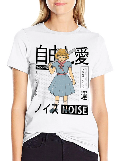 Camiseta Negra con Estampado Artístico de Chica Anime
