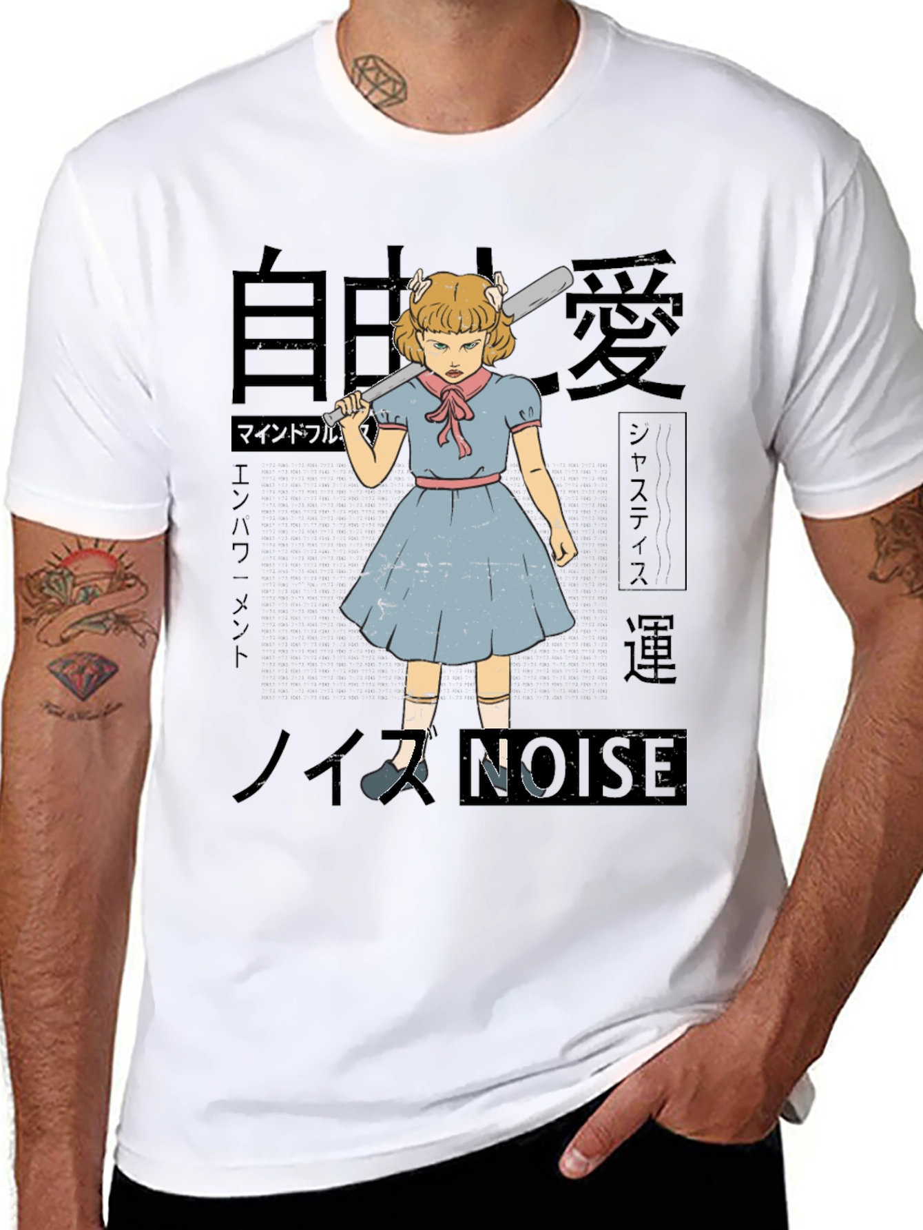 Camiseta Negra con Estampado Artístico de Chica Anime
