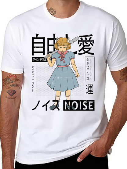 Camiseta Negra con Estampado Artístico de Chica Anime