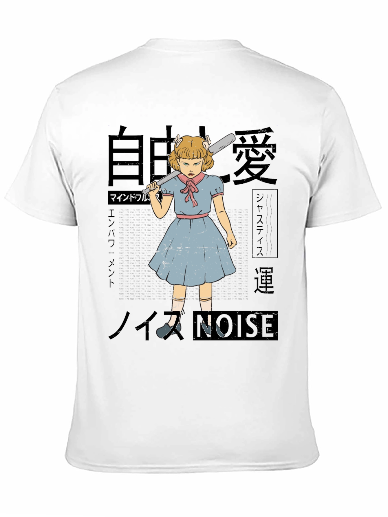 Camiseta Negra con Estampado Artístico de Chica Anime