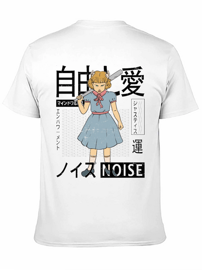 Camiseta Negra con Estampado Artístico de Chica Anime