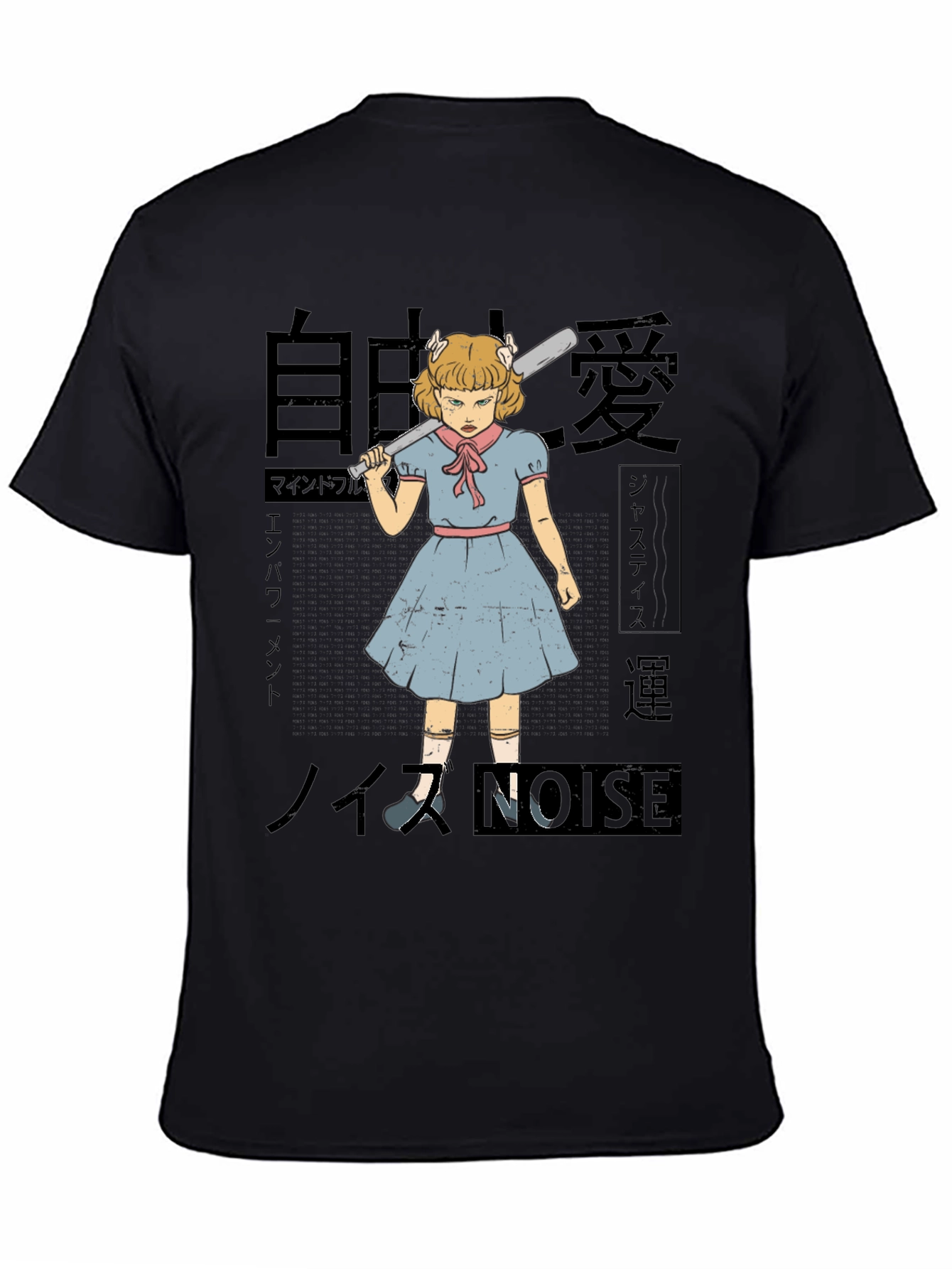 Camiseta Negra con Estampado Artístico de Chica Anime