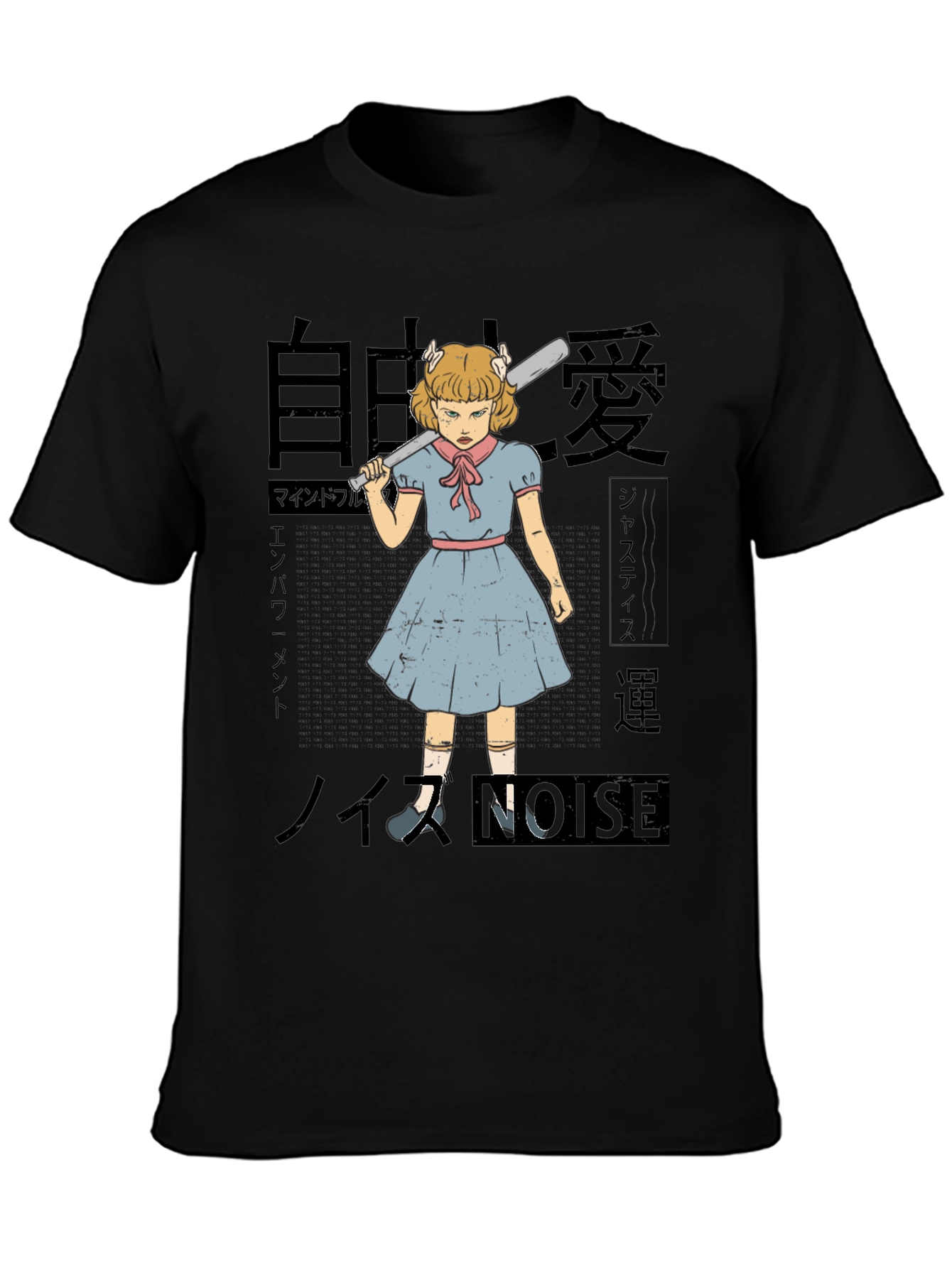 Camiseta Negra con Estampado Artístico de Chica Anime