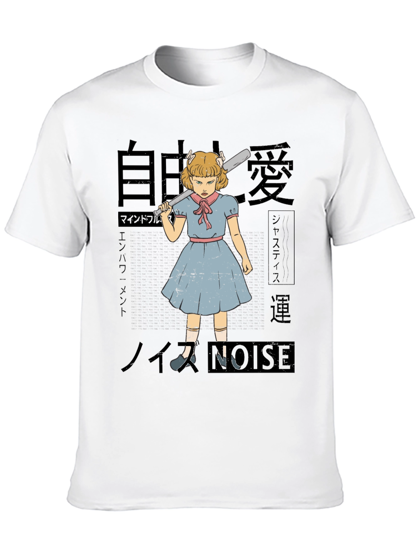 Camiseta Negra con Estampado Artístico de Chica Anime