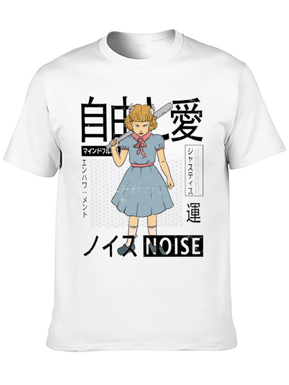 Camiseta Negra con Estampado Artístico de Chica Anime