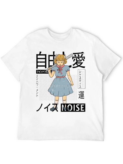 Camiseta Negra con Estampado Artístico de Chica Anime