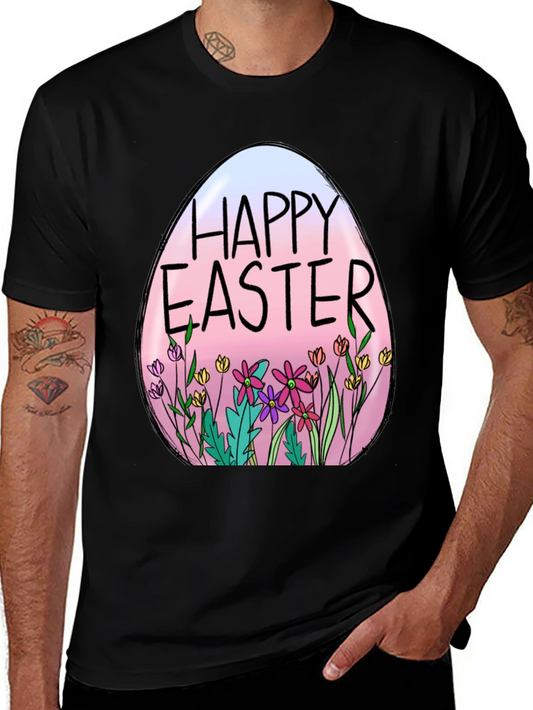 Camiseta Negra con Diseño de Huevo de Pascua Floral