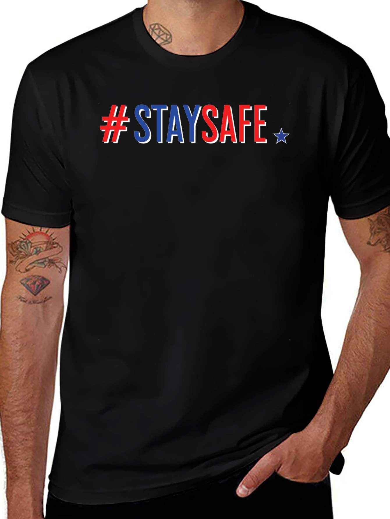Camiseta Negra #StaySafe con Estilo Americano
