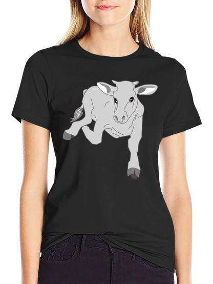 Camiseta Negra con Diseño de Ternero Gris