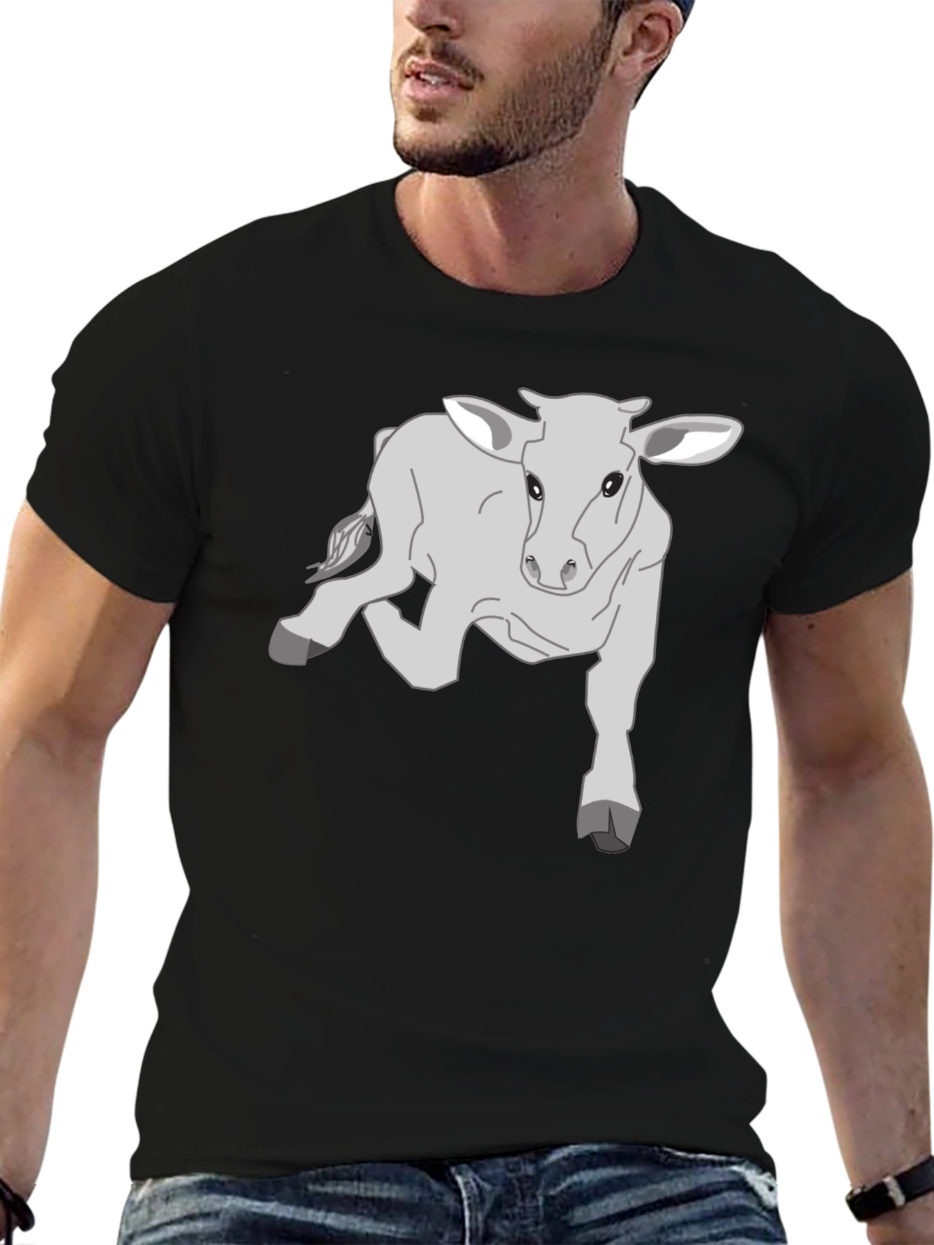 Camiseta Negra con Diseño de Ternero Gris