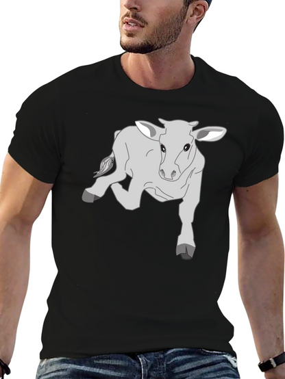 Camiseta Negra con Diseño de Ternero Gris