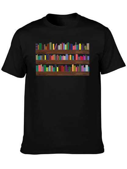 Camiseta Negra con Estampado de Librería