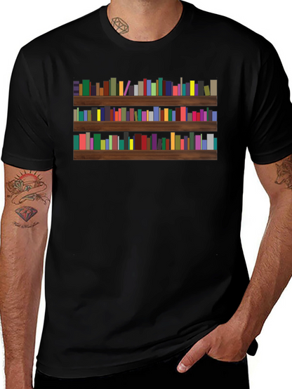 Camiseta Negra con Estampado de Librería