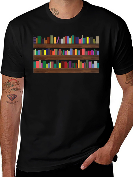 Camiseta Negra con Estampado de Librería