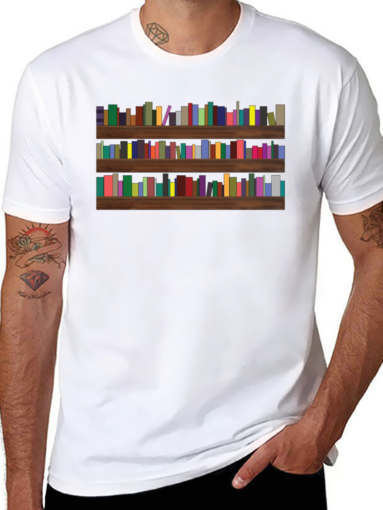 Camiseta Negra con Estampado de Librería