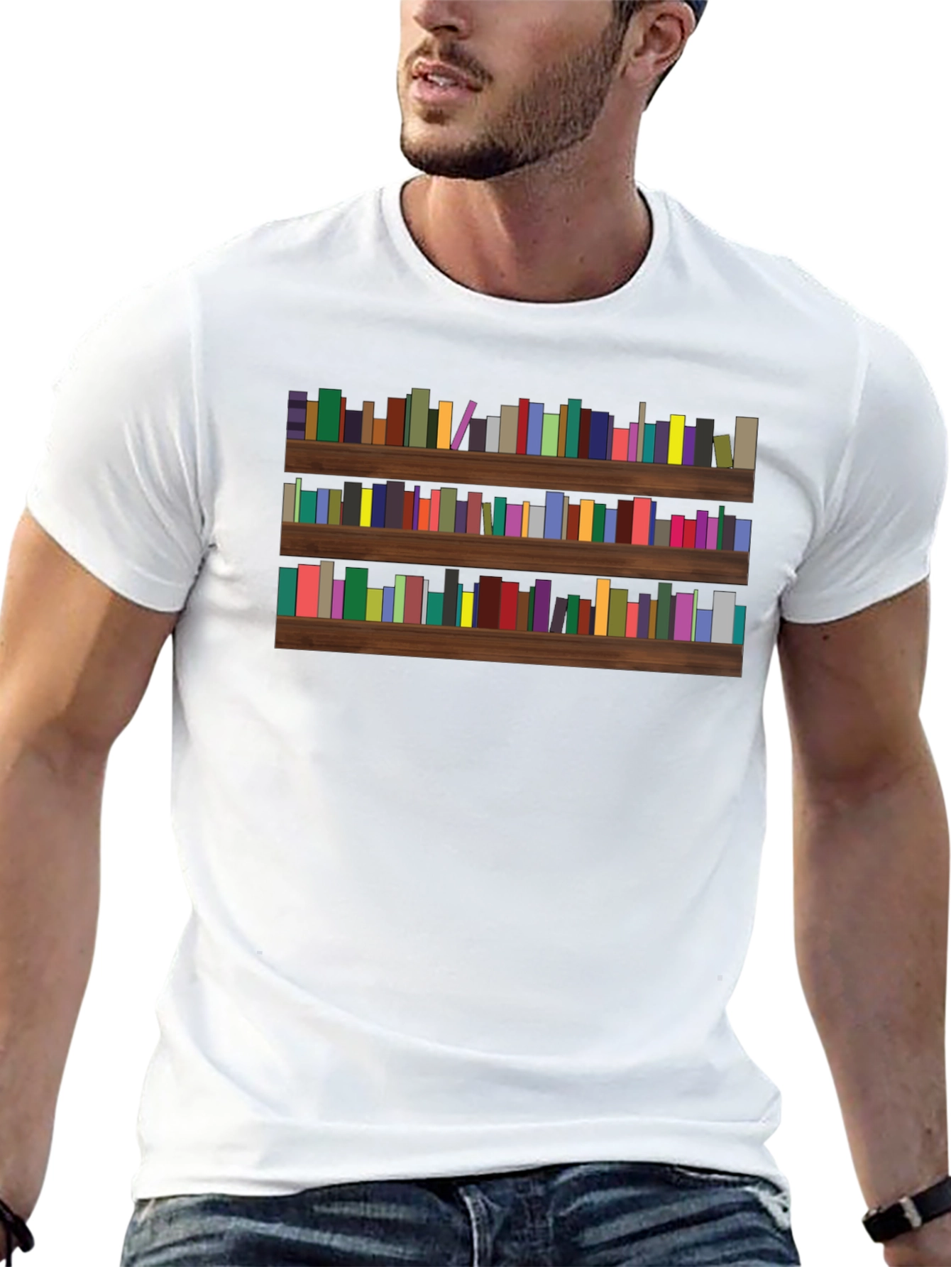 Camiseta Negra con Estampado de Librería