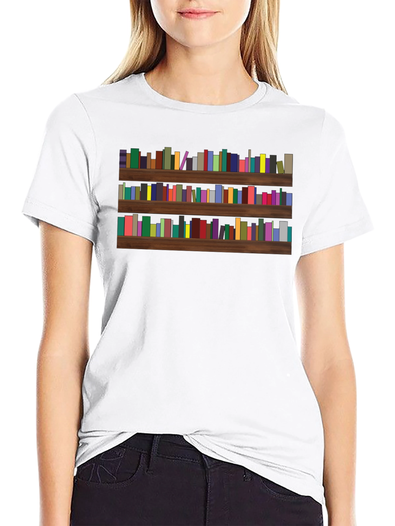 Camiseta Negra con Estampado de Librería