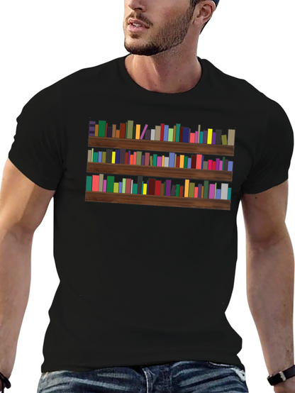 Camiseta Negra con Estampado de Librería