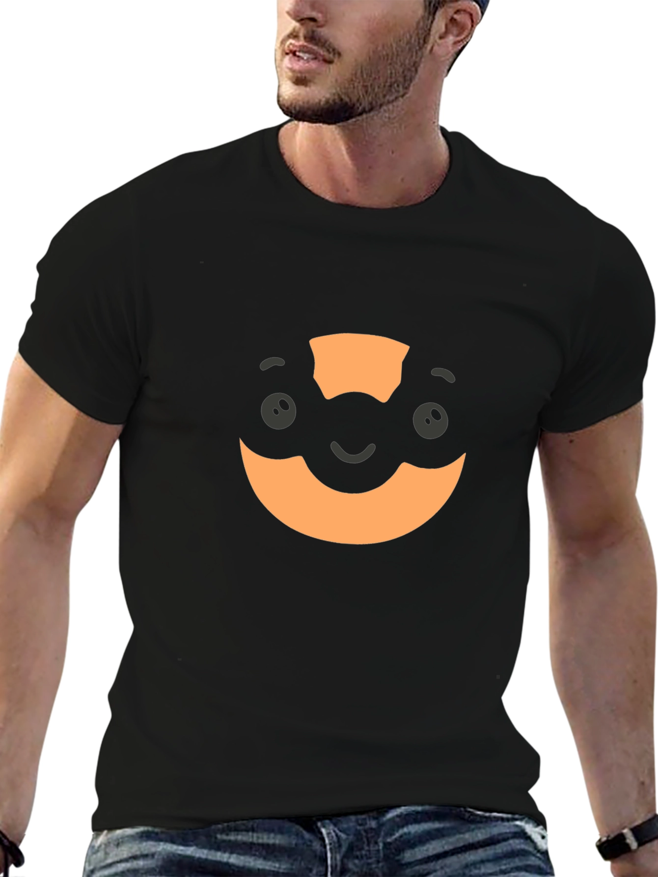 Camiseta Negra con Diseño Gráfico Naranja