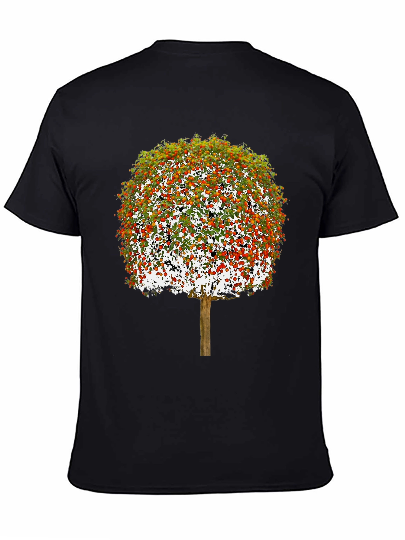 Camiseta Negra con Diseño de Árbol Frutal