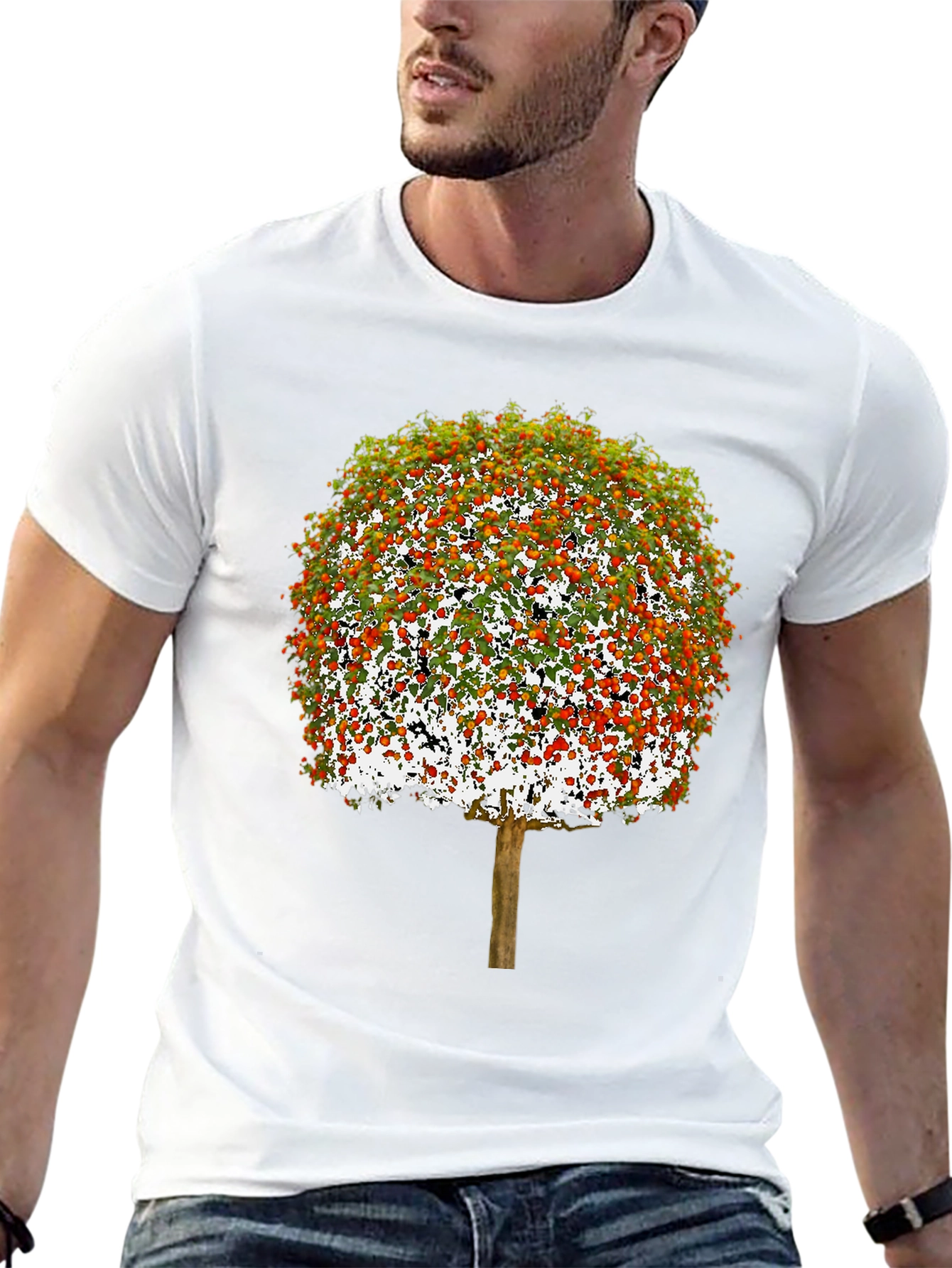 Camiseta Negra con Diseño de Árbol Frutal