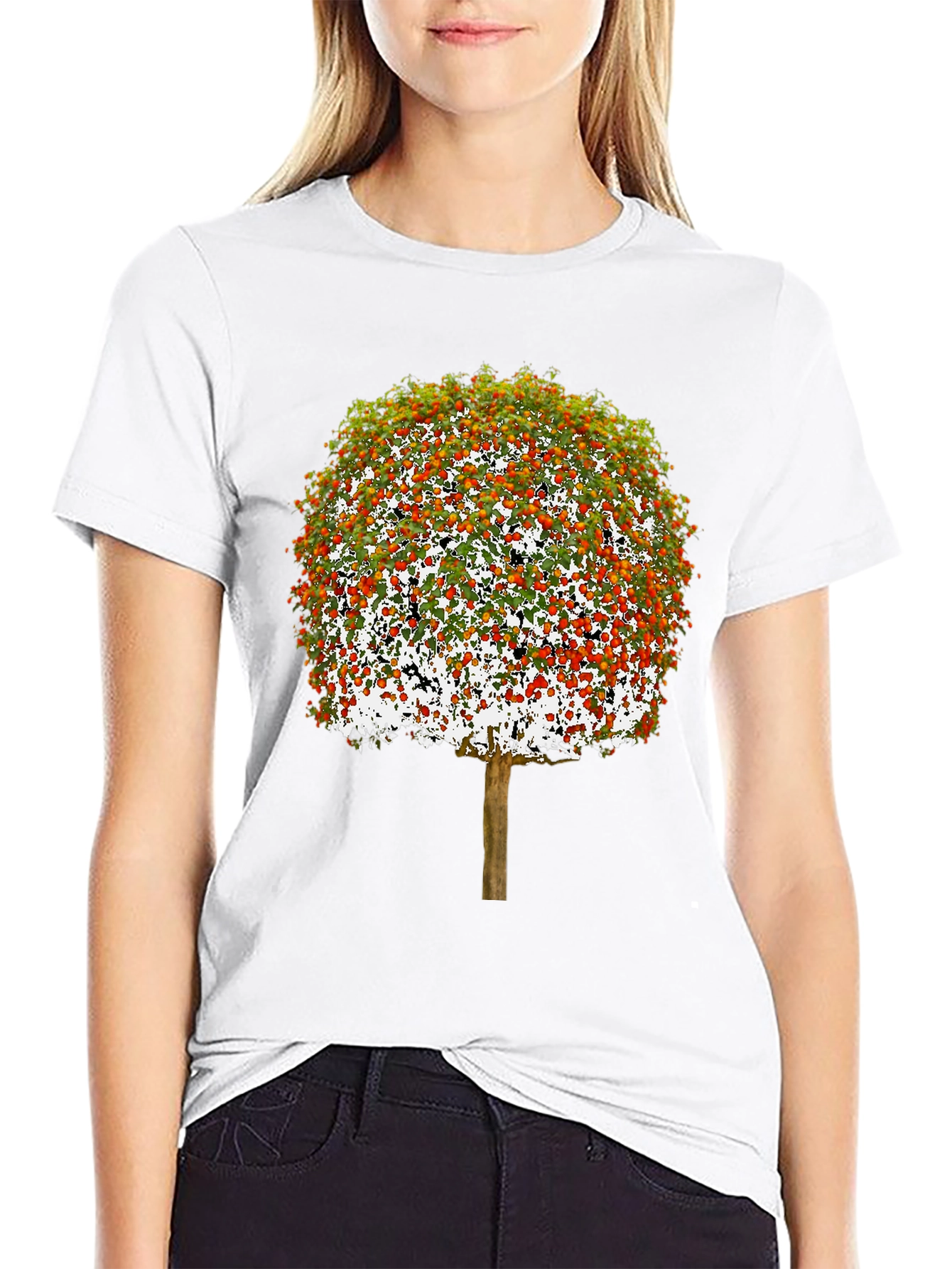 Camiseta Negra con Diseño de Árbol Frutal