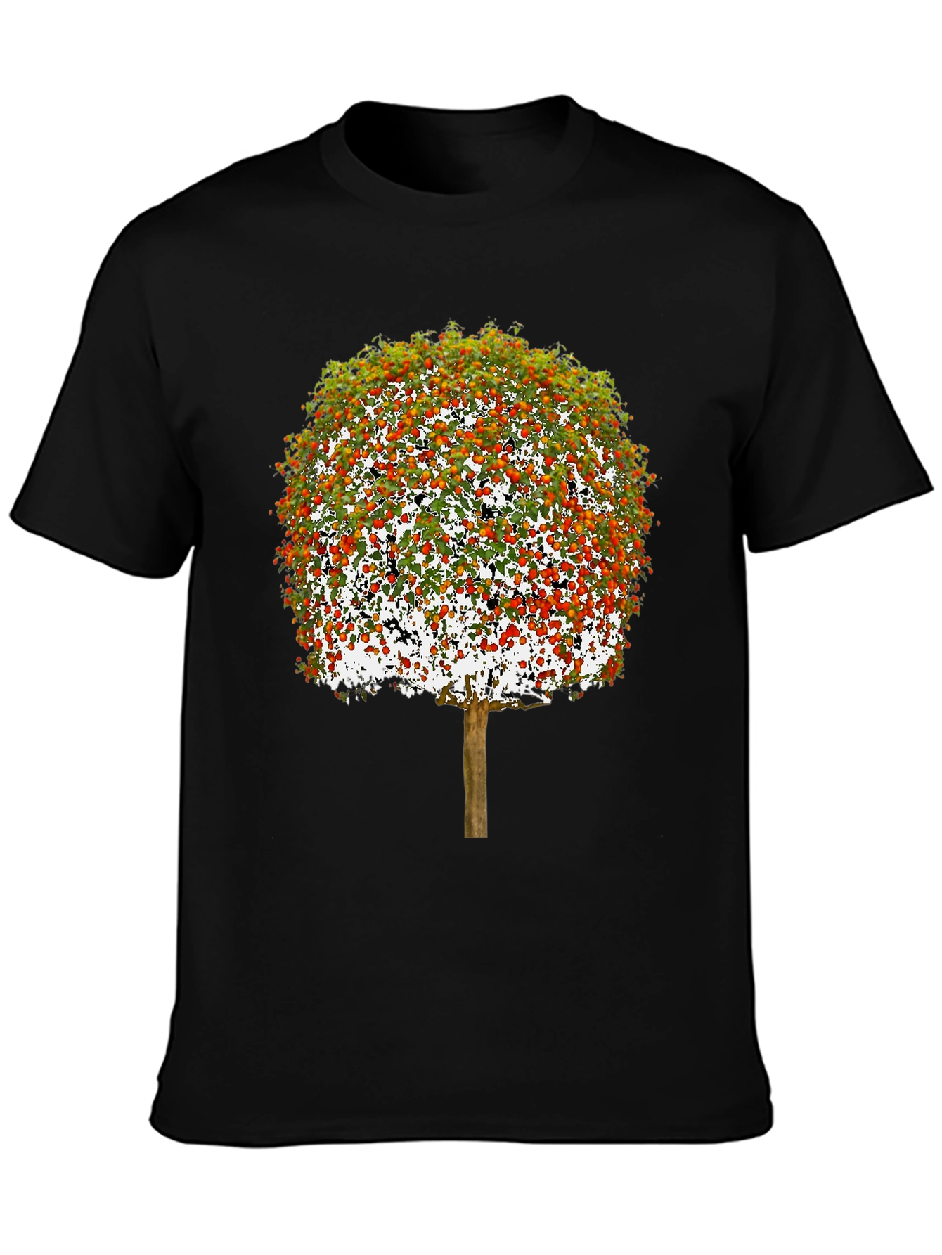 Camiseta Negra con Diseño de Árbol Frutal