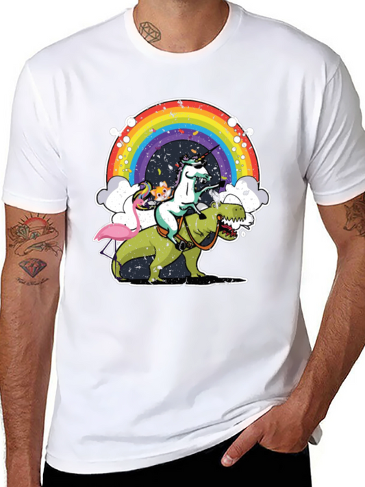 Camiseta Negra con Unicornio Dinosaurio y Arcoíris