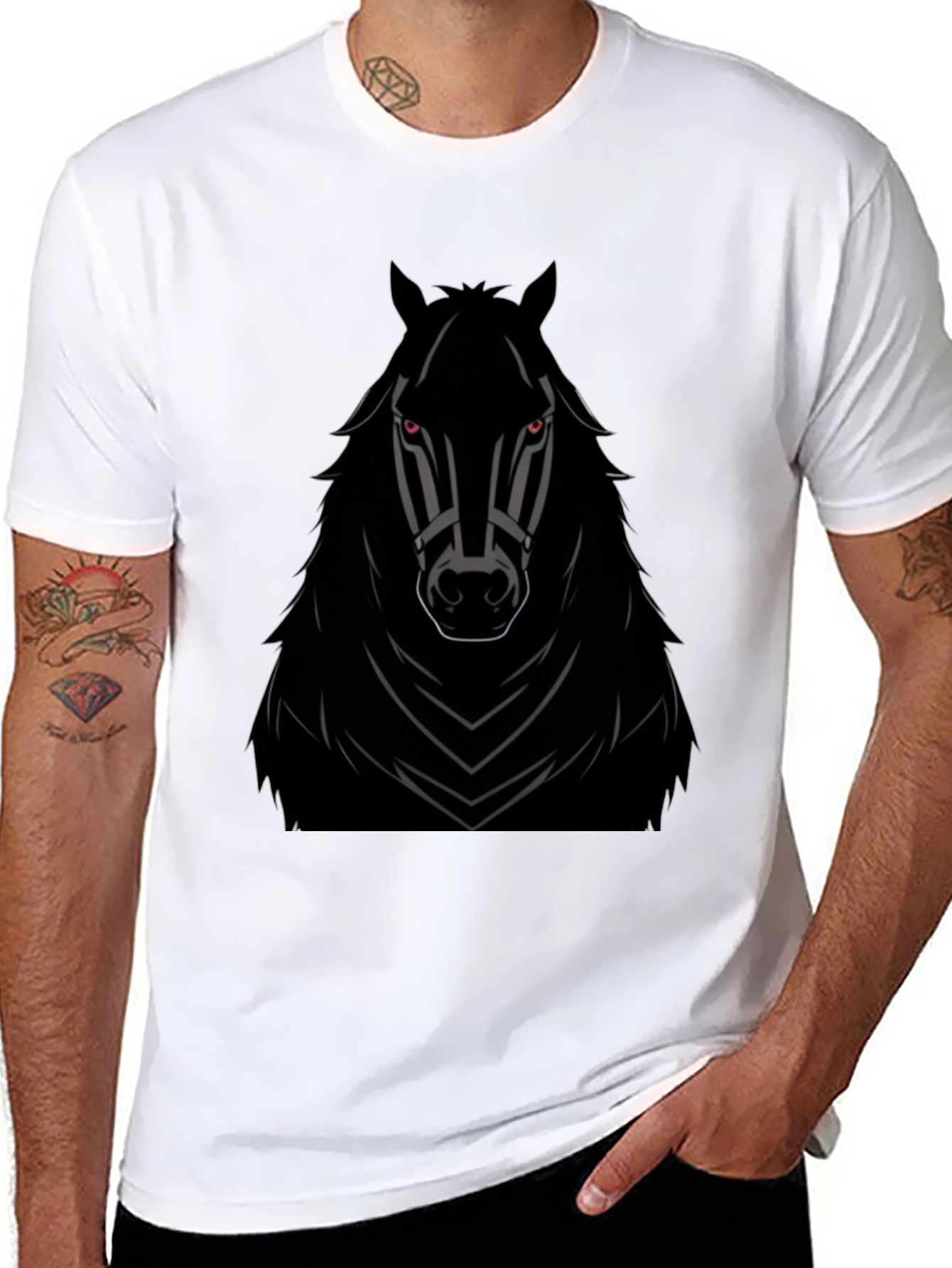 Camiseta Negra con Diseño de Caballo Imponente