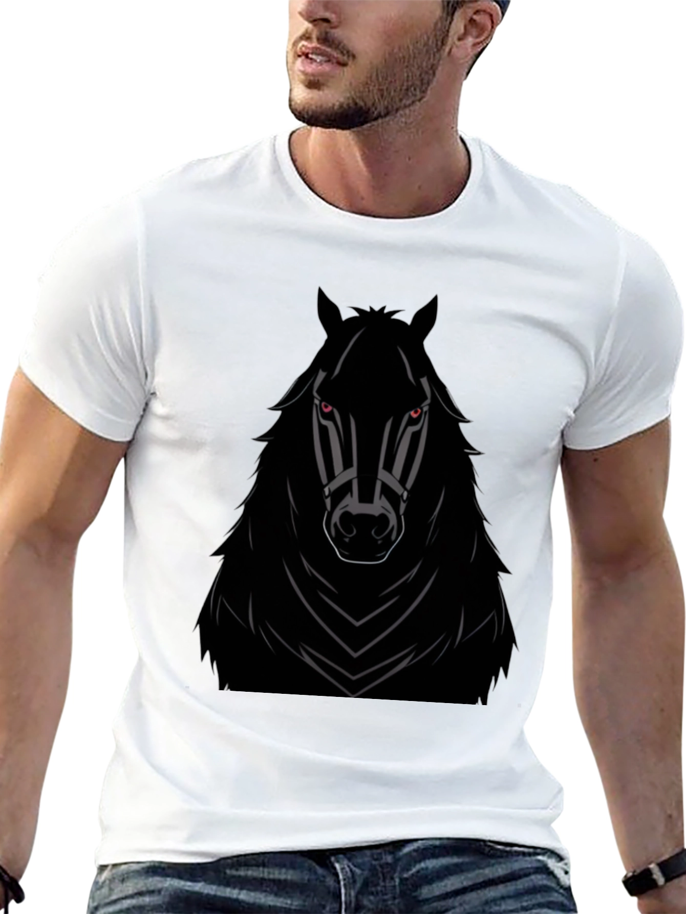 Camiseta Negra con Diseño de Caballo Imponente