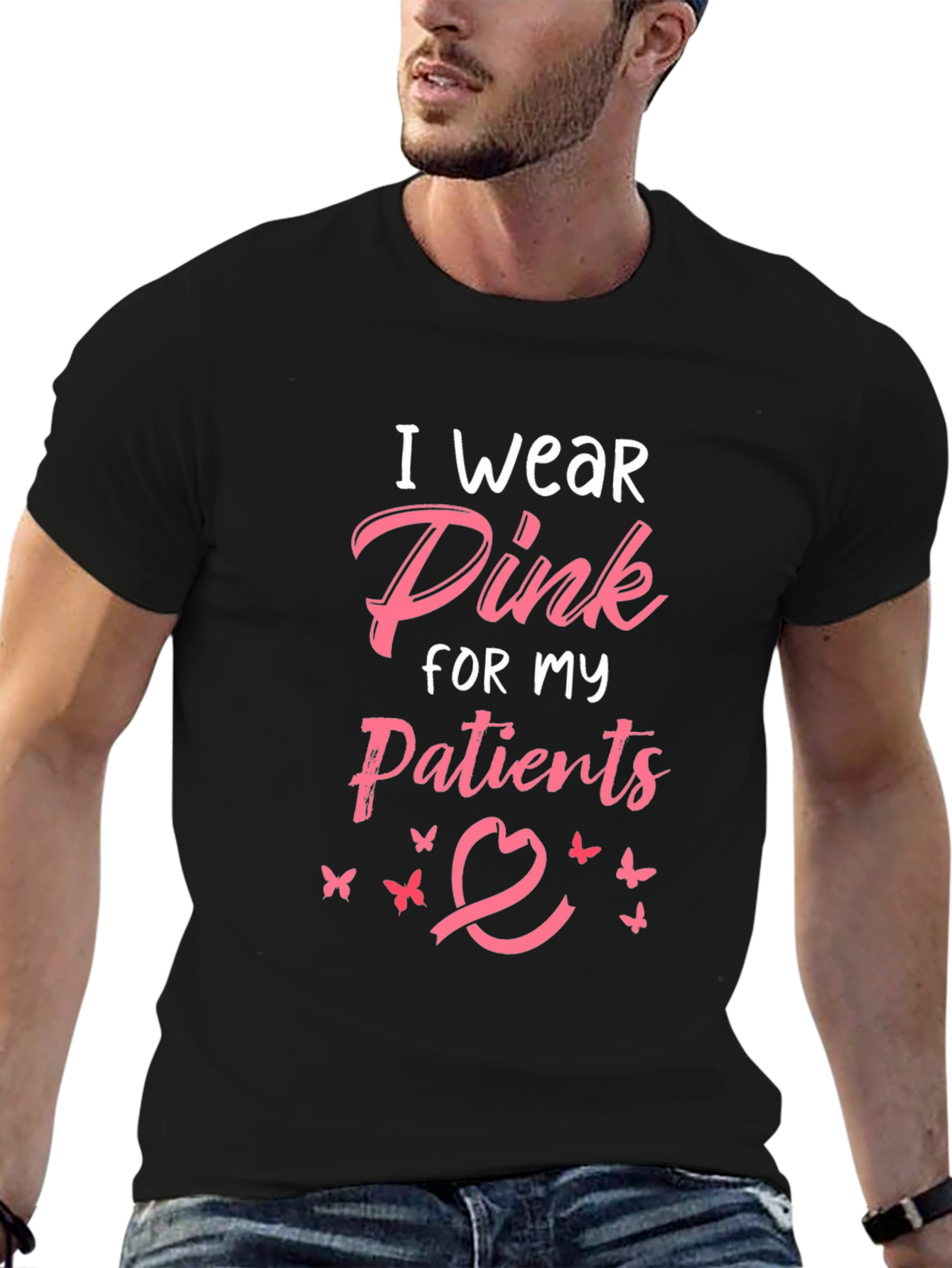 Camiseta Negra I Wear Pink For My Patients