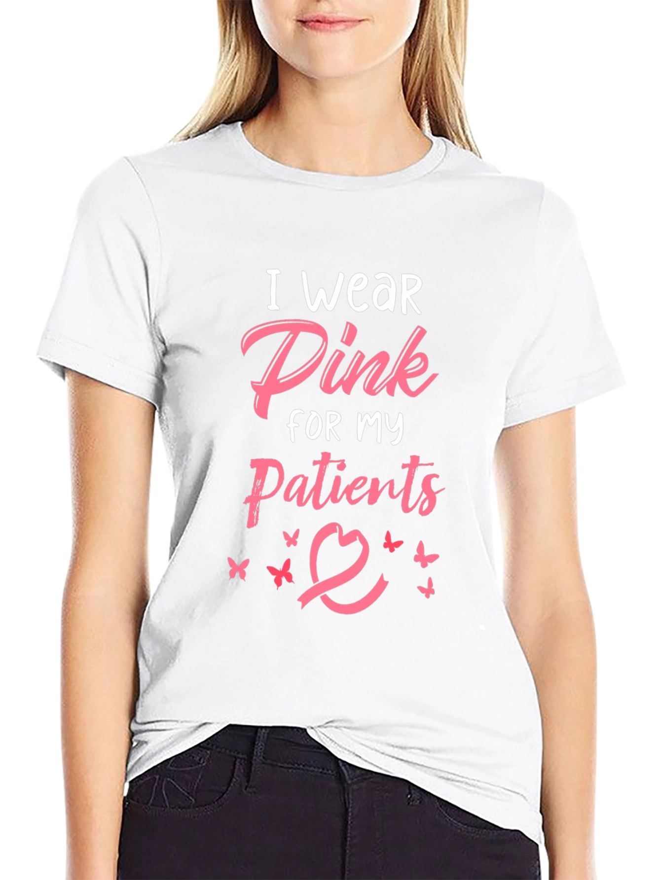 Camiseta Negra I Wear Pink For My Patients