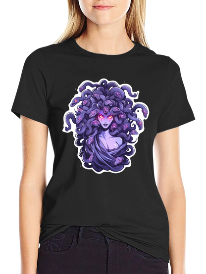 Camiseta Negra con Diseño de Medusa Mitológica