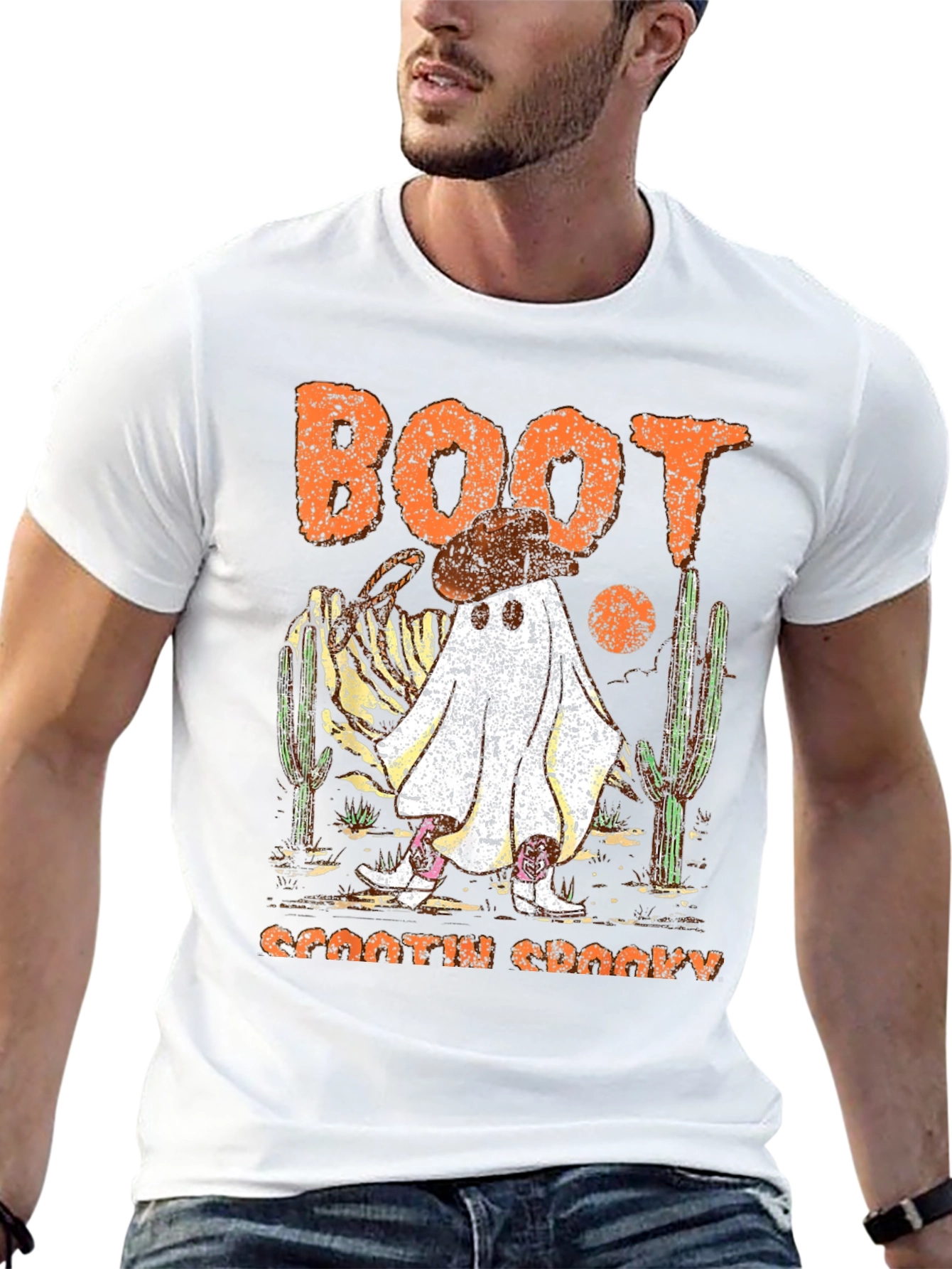 Camiseta negra fantasma vaquero Halloween Boot Scootin Spooky