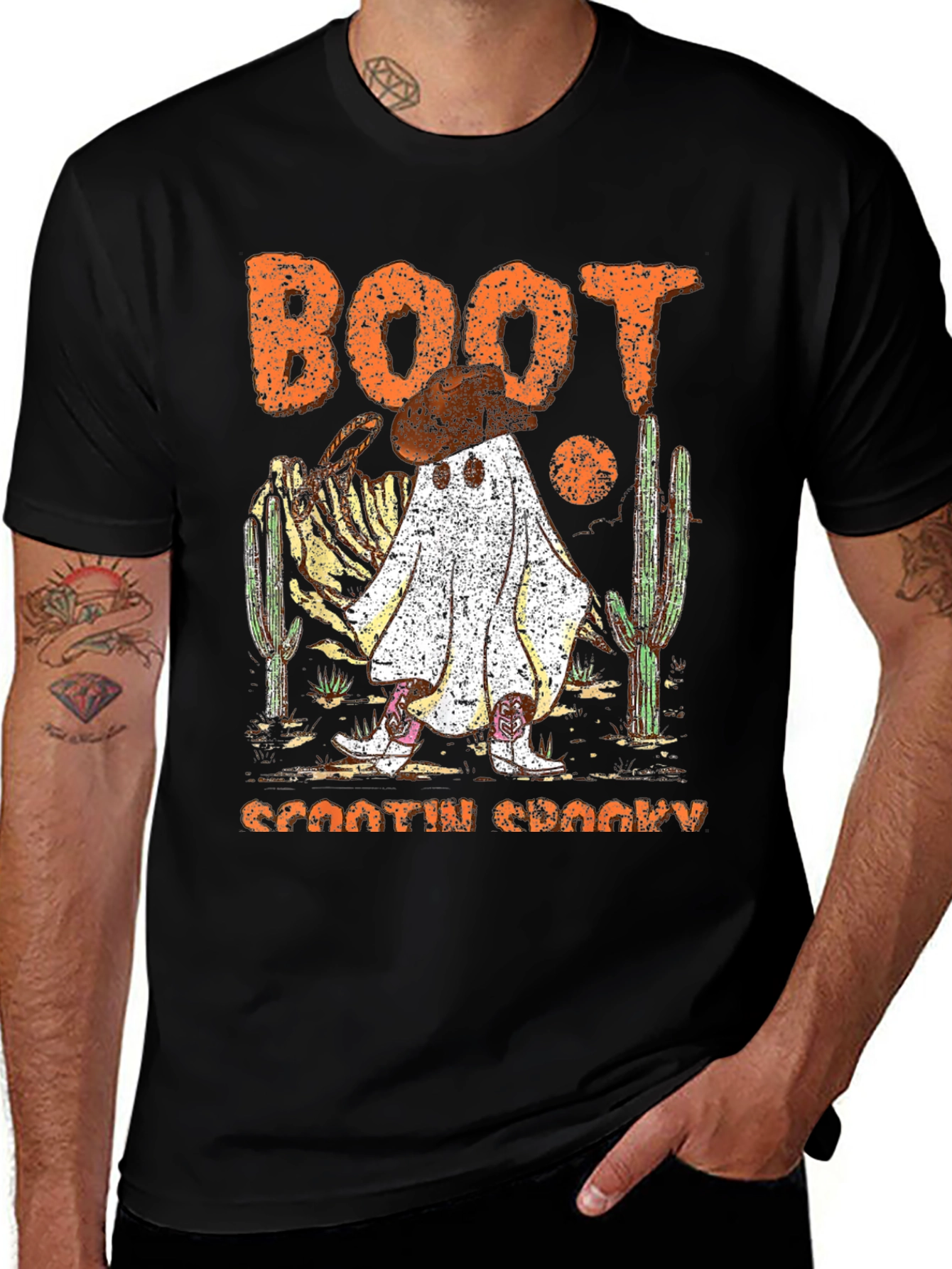 Camiseta negra fantasma vaquero Halloween Boot Scootin Spooky