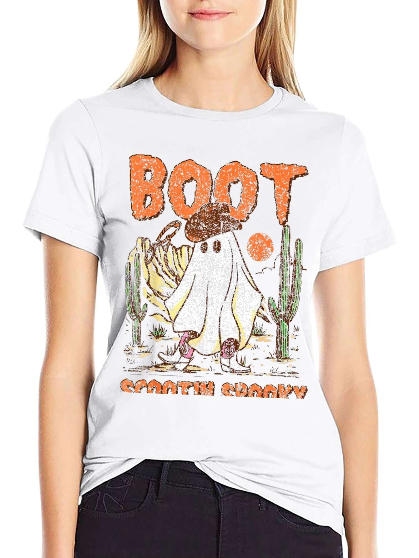 Camiseta negra fantasma vaquero Halloween Boot Scootin Spooky