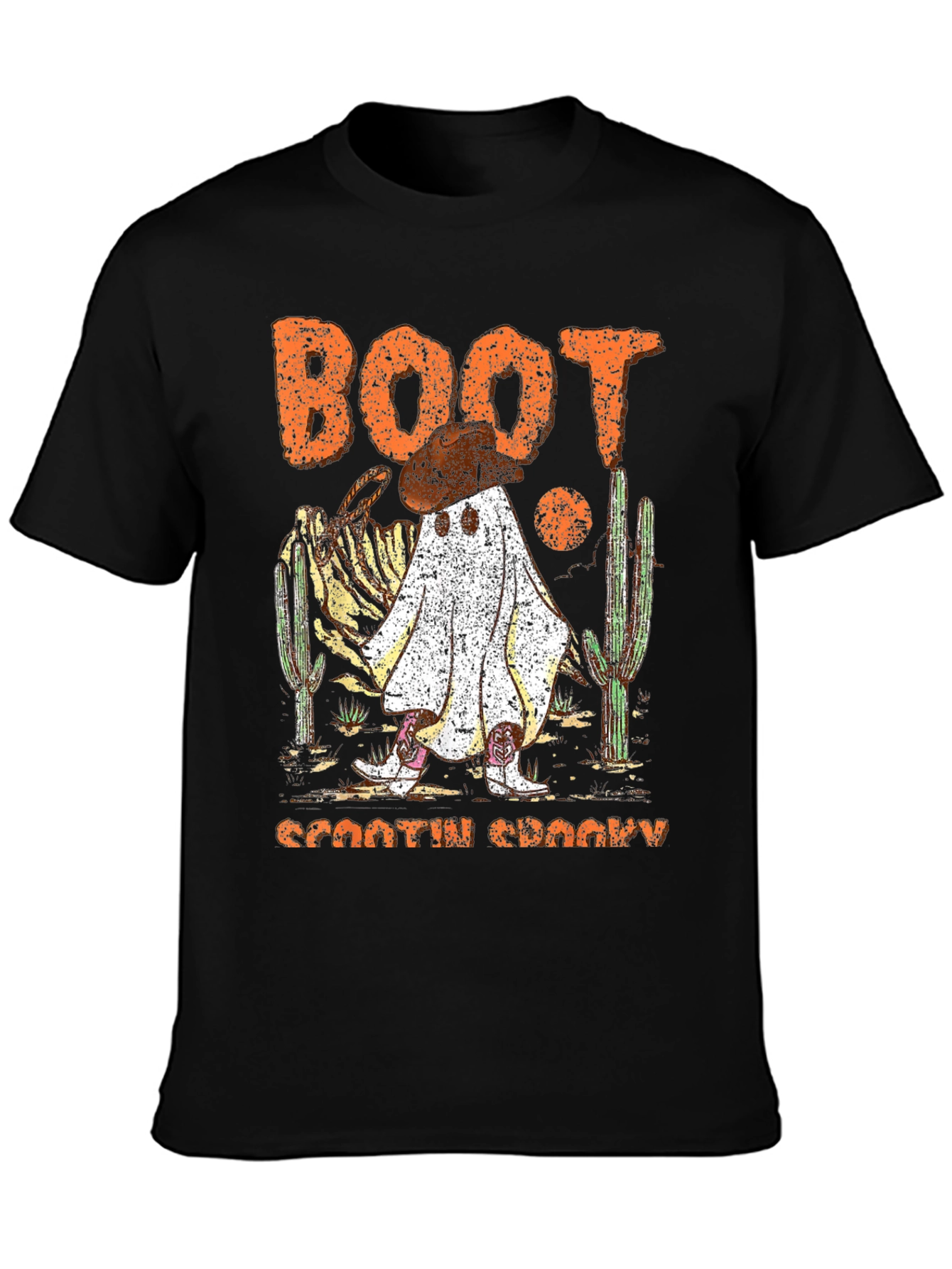 Camiseta negra fantasma vaquero Halloween Boot Scootin Spooky