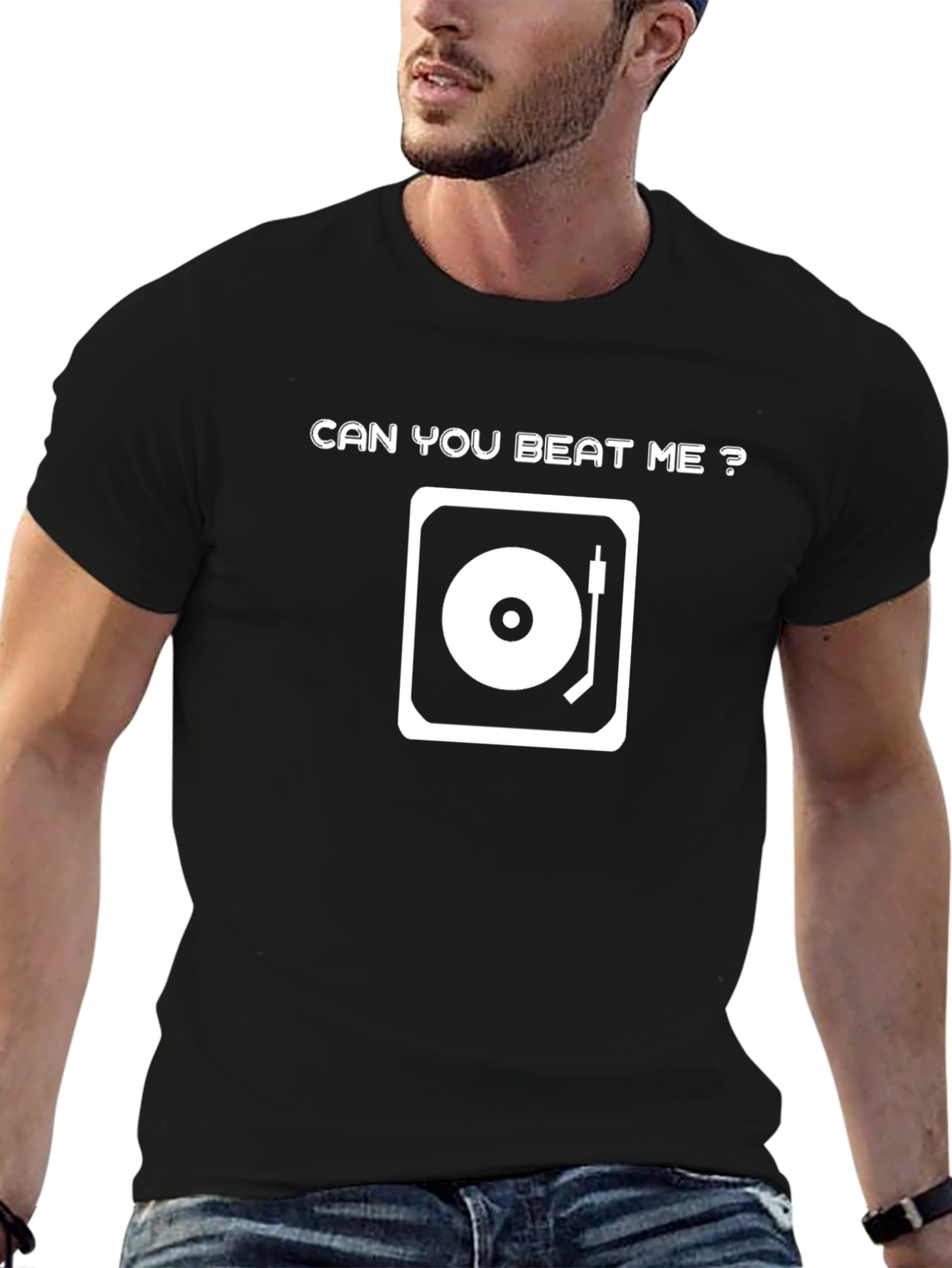 Camiseta Negra Can You Beat Me? para DJ