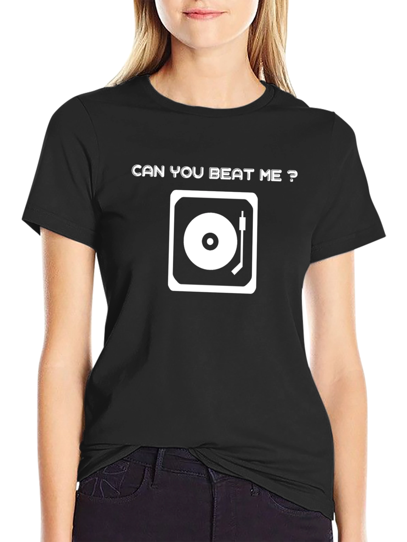 Camiseta Negra Can You Beat Me? para DJ