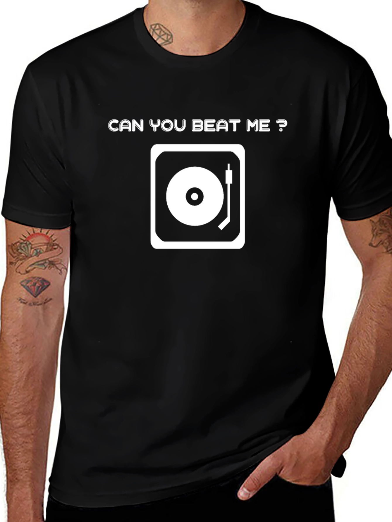 Camiseta Negra Can You Beat Me? para DJ