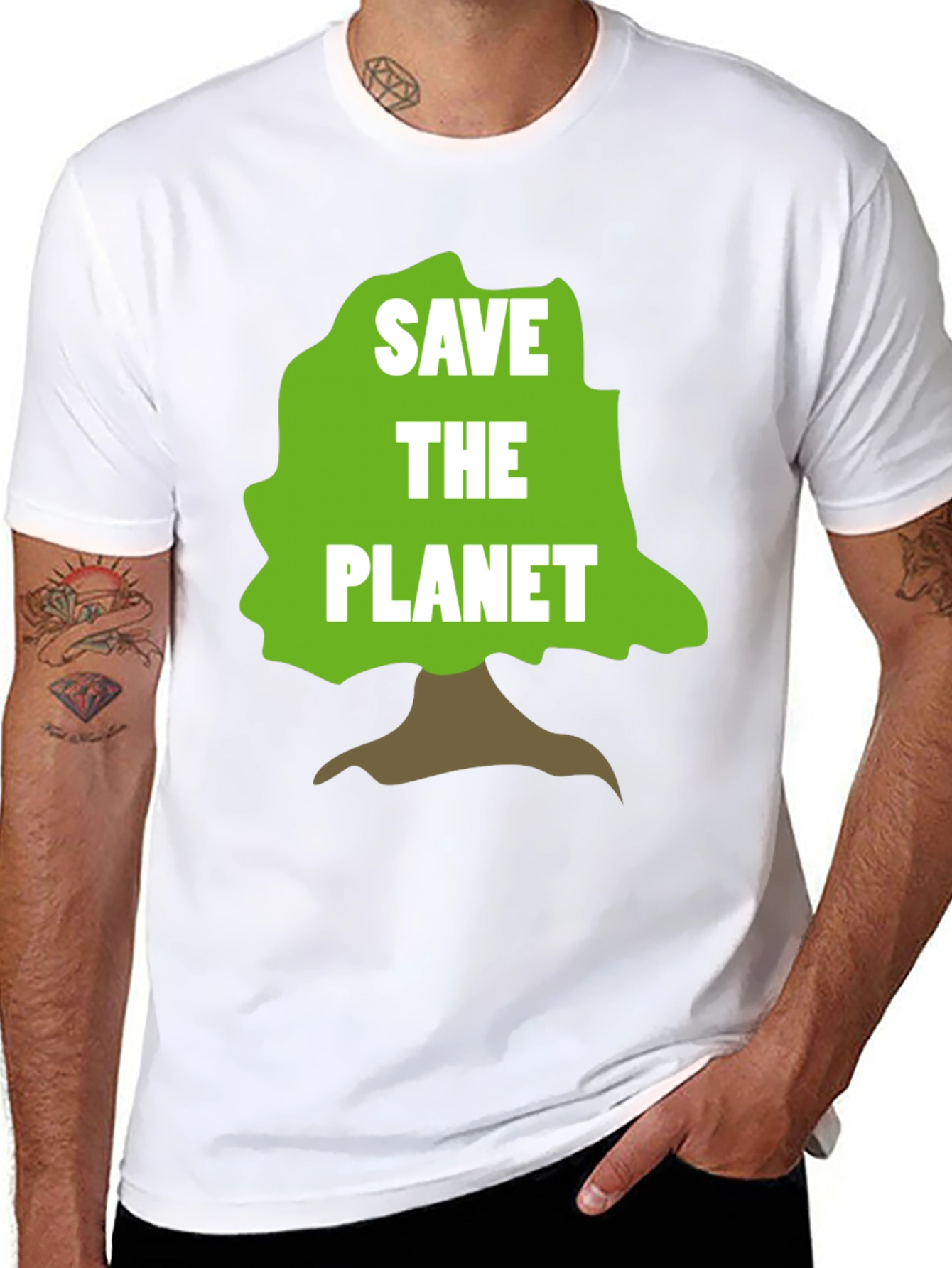 Camiseta Negra Salva el Planeta con Diseño de Árbol