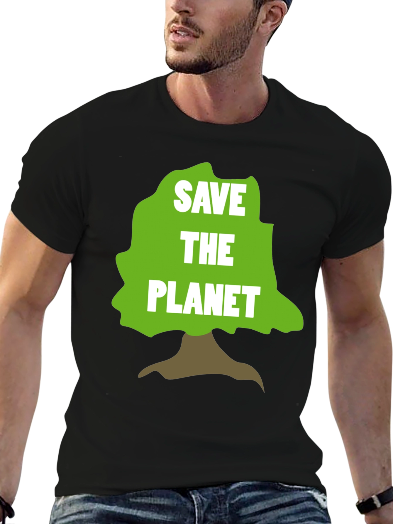 Camiseta Negra Salva el Planeta con Diseño de Árbol