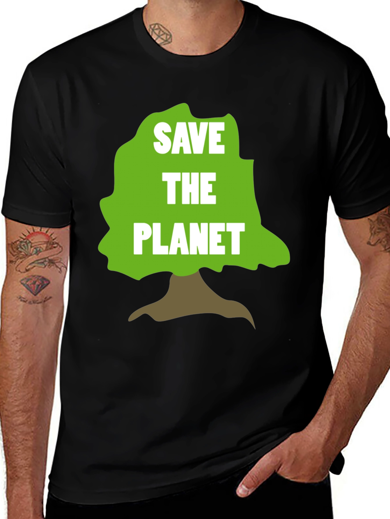 Camiseta Negra Salva el Planeta con Diseño de Árbol