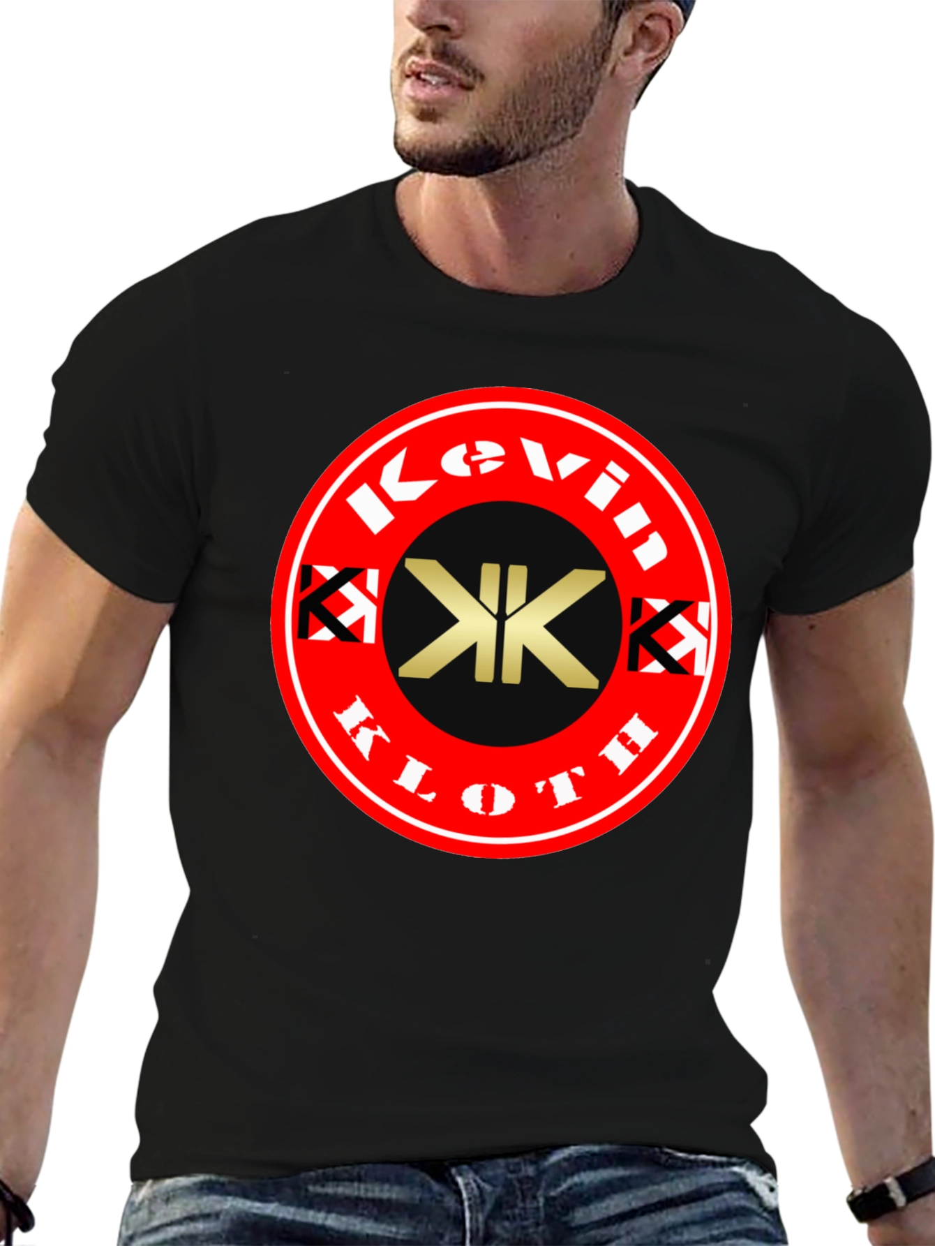 Camiseta Negra con Logo Kevin Kloth Rojo