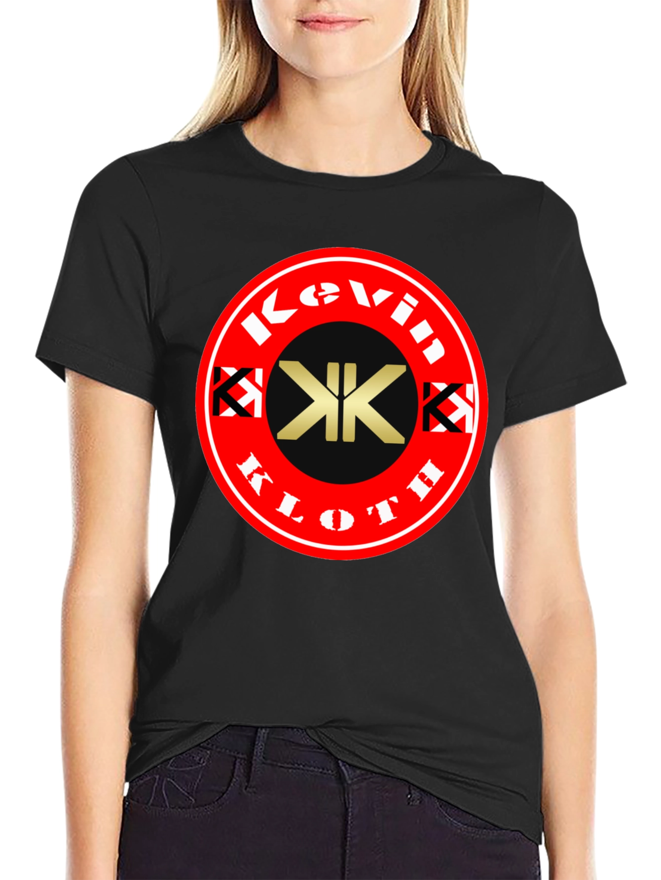 Camiseta Negra con Logo Kevin Kloth Rojo